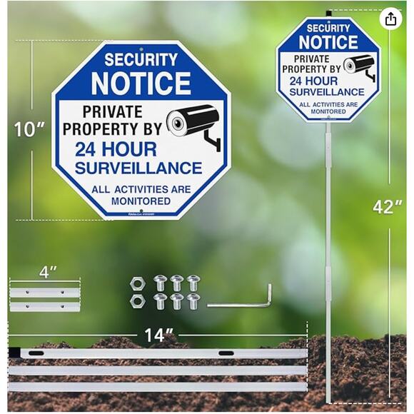 Security Signs Private Property Video Surveillance Sign with 42" Stake, 2-Pack - Picture 2 of 5